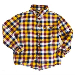 CHEROKEE Plaid Button Down Shirt With Long Sleeves Mustard Yellow  Boys Size 5Y
